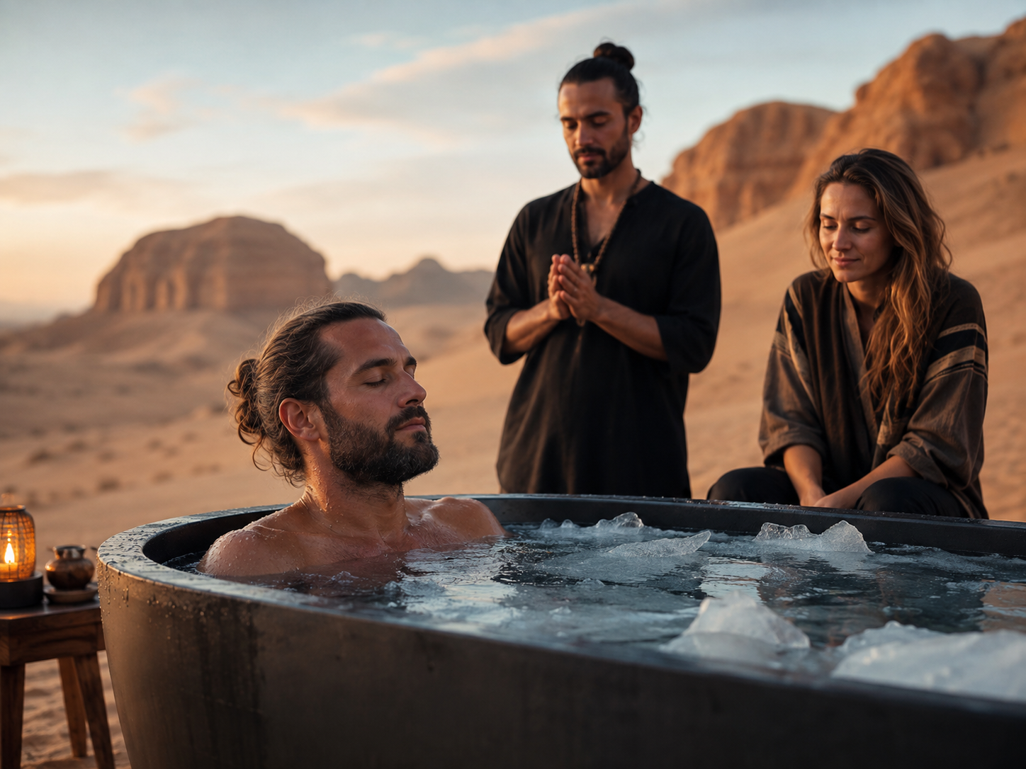 Ice bath cold plunge in the desert.