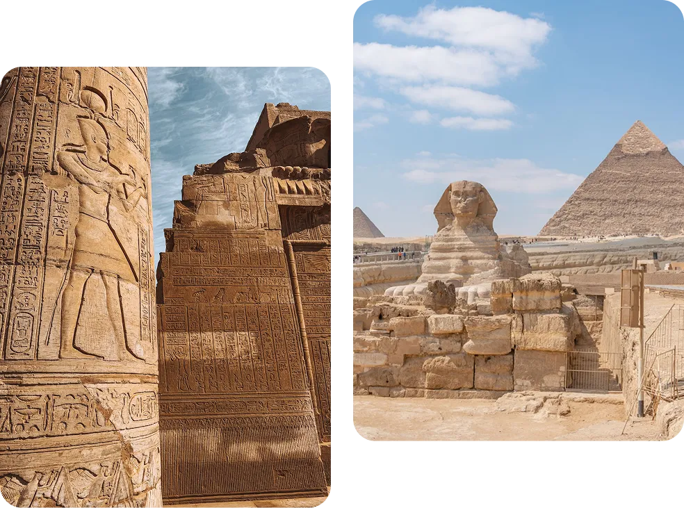 Egyptian temple carvings and the Great Sphinx of Giza