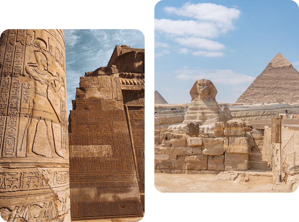 Egyptian temple carvings and the Great Sphinx of Giza